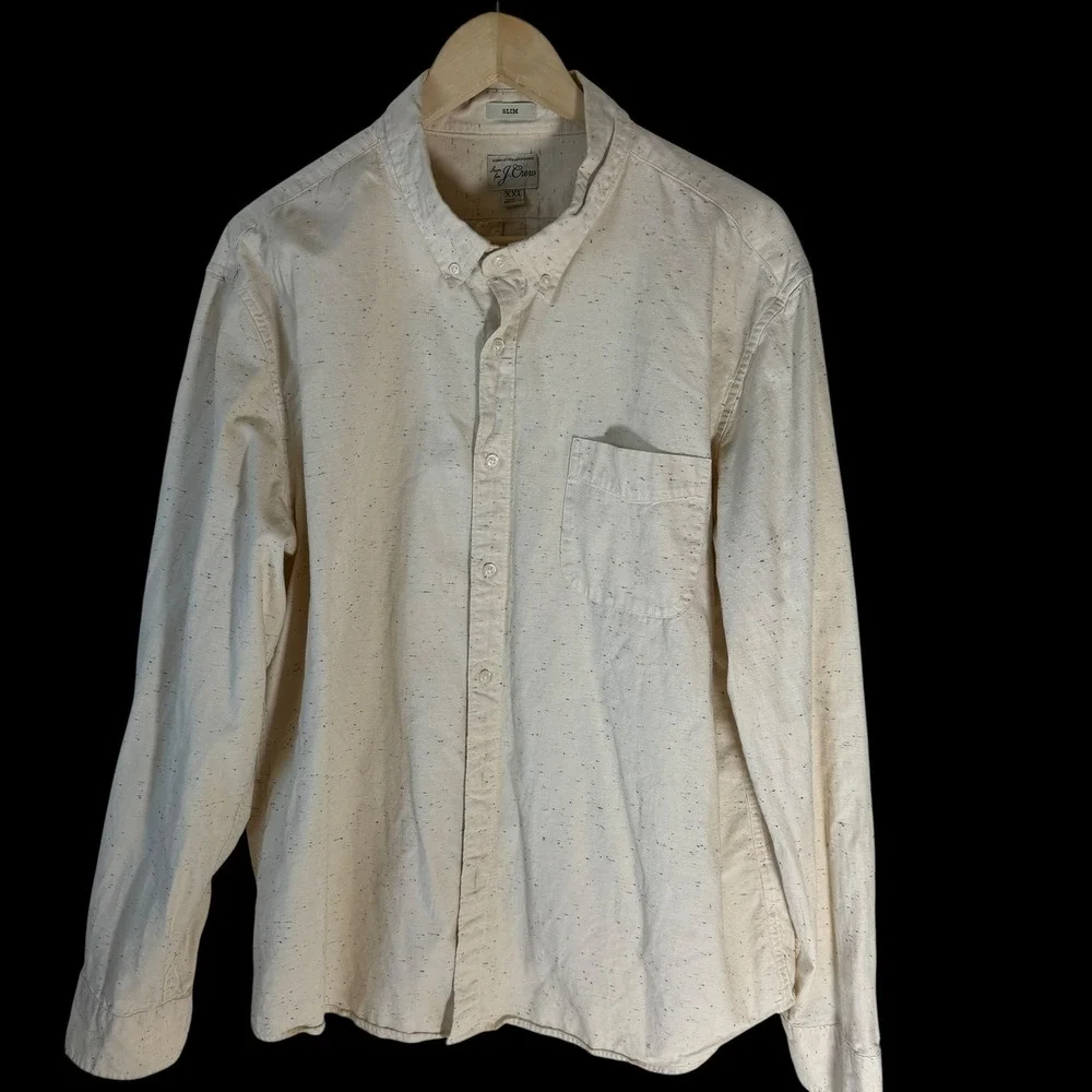 J.Crew Slim Fit Speckled Neps Button Down Shirt Mens‎ XXL Cream Long Sleeve